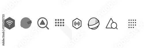 Collection of minimalistic icons representing various functions and concepts in digital design