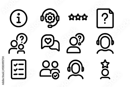 Essential customer support icons: communication and feedback symbols in dark mode