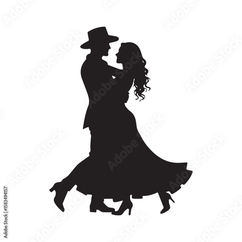 Dancing Couple Silhouette – Romantic Dance Pose Vector Art

