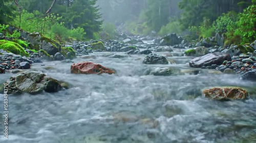 Heavy Rain Over Vivid River Scene