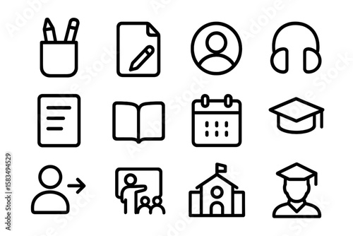 Education line icons set: school, learning, online, and academic symbols