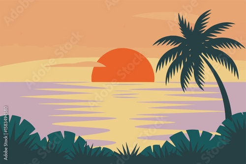 Vibrant tropical sunsets cast silhouettes of palm trees across the beach and desert landscapes