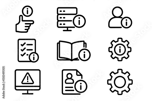 Information icon set featuring identification and configuration symbols