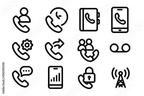 Communication icons set: flat style pictograms for modern devices and networking
