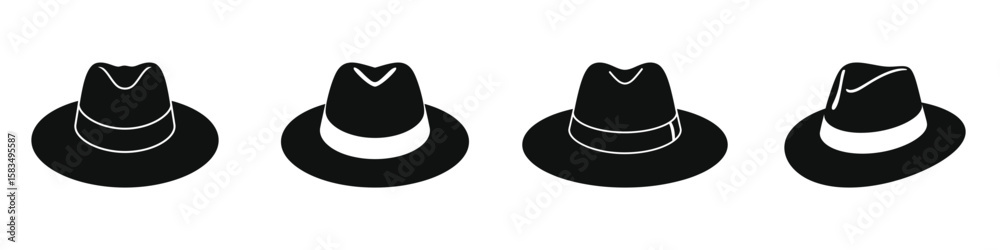 Set of Four Wide-Brim Hat Silhouettes - Stylish Headwear & Fashion Accessory Icons Set of Four Wide-Brim Hat Silhouettes - Stylish Headwear & Fashion Accessory Icons