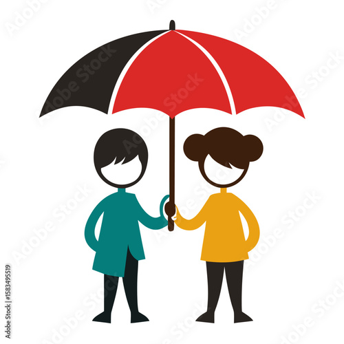 boy and girl under umbrella