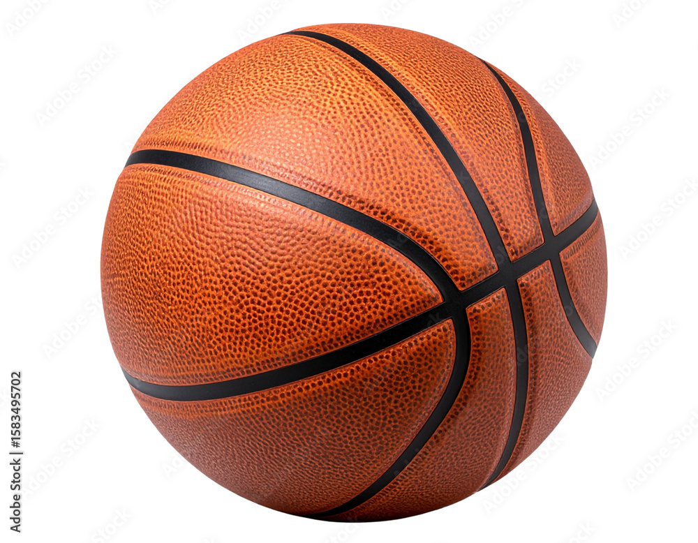 Fototapeta premium Worn Basketball with Scuff Marks, Angled Side View and Shadow, Transparent PNG
