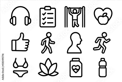 Fitness lifestyle icons: health, exercise, and wellness symbols
