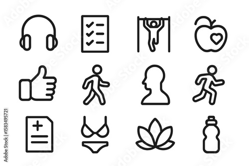 Fitness and health icons set: silhouette style for wellness and activity