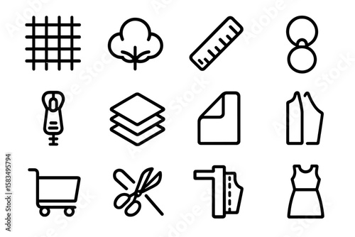 Sewing and tailoring icon set on dark background