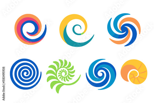 Colorful spirals representing dynamic motion and natural forms in a creative design setting