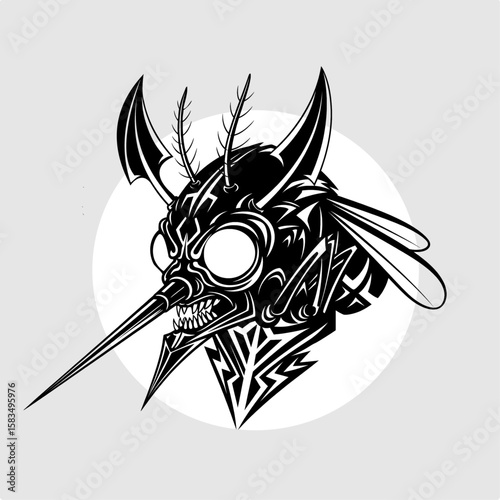Aggressive Mosquito Vector Illustration – Black and White Tribal Style