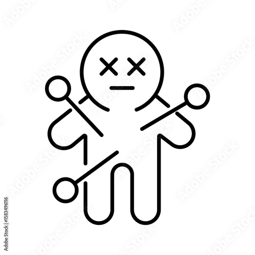 Outline icon of a voodoo doll symbolizing curses, magic, and dark rituals. Great for horror and Halloween-themed visuals. Outline icons Collection. editable stroke. vector illustration