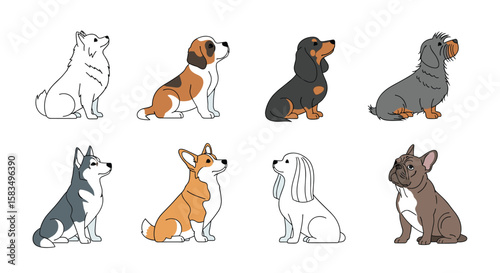 Collection of adorable pixel art dog breeds sitting attentively for pet lovers