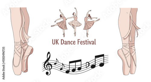 Ballet dance festival uk dancers ballerina pointe shoes music illustration