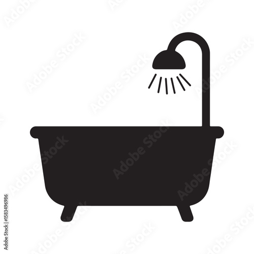 "Silhouette Bathtub with Shower Icon – Minimalist Bathroom Symbol"

