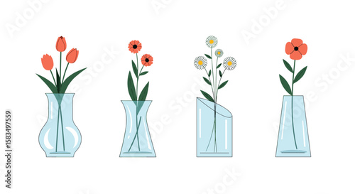 Collection of delicate floral arrangements in modern glass vases for home decor and gifting ideas