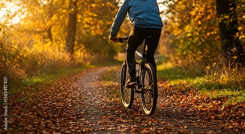 Cyclist Riding Bike in Autumn Park