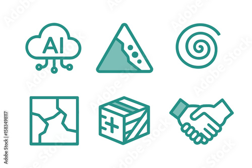 Icons representing technology and collaboration in a modern digital environment