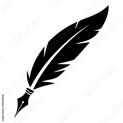Feather wing quill pen black silhouette vector.
