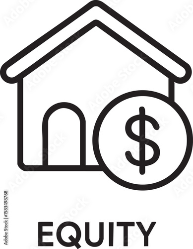 Home Equity Concept Vector illustration of a house outline with a dollar coin, symbolizing financial investment and property value.