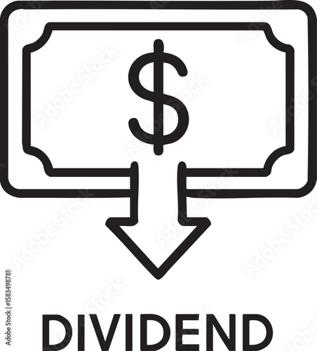 Dividend Payout Icon Vector Arrow Pointing Down from Dollar Bill