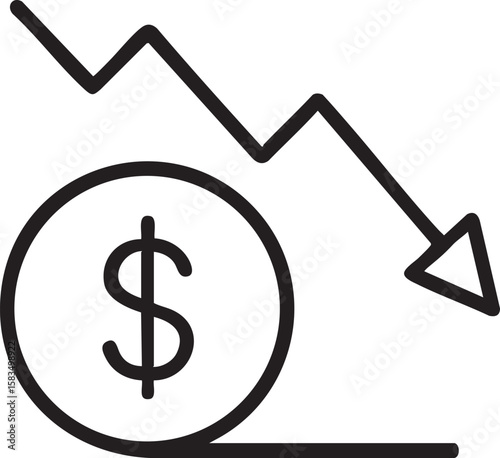 Economic Downturn Financial Loss Concept Visualized with Downward Arrow and Coin