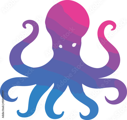 Colorful Octopus Vector – Gradient Flat Design of Marine Animal in Blue, Purple, and Pink Tones

