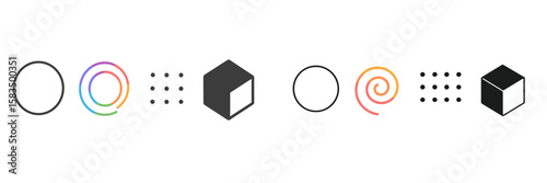 Symbolic representation of geometric shapes in a minimalist design focusing on color gradients and form variations