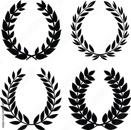 Golden laurel wreath set vector illustration with leaf and branch design for award and triumph symbol