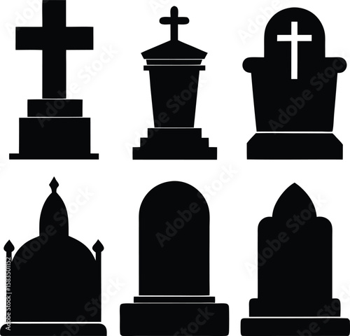 A vector illustration of a peaceful cemetery with gravestones and crosses reaching towards the sky