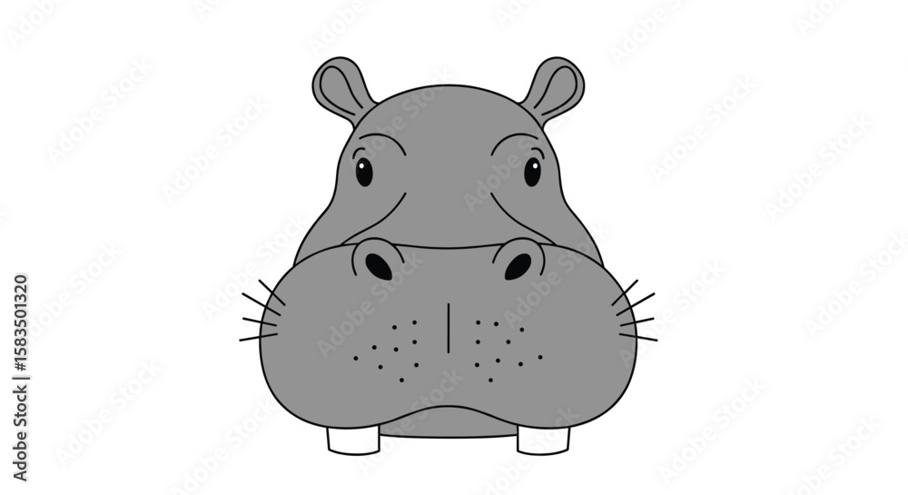 Fototapeta premium Adorable gray hippo face with big eyes and whiskers illustration