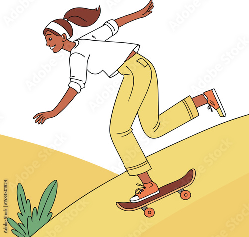 Cartoon boy athlete playing with a skateboard, an illustration of a fun sport action