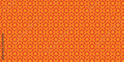 Seamless Chinese Ornamental Pattern in Retro Style. Geometric floral shapes in red and orange. Perfect for textile prints, wallpapers, wrapping paper, or decorative backgrounds