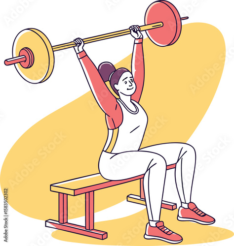 Illustrative depiction of a man engaging in fitness training, showcasing strength and muscle development through weightlifting exercises with dumbbells and a barbell at the gym