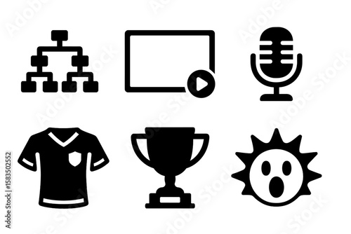 Symbols representing various activities and concepts related to entertainment and achievement