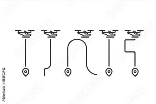 Modern drone navigation routes displayed in an artistic illustration showcasing various potential paths and locations