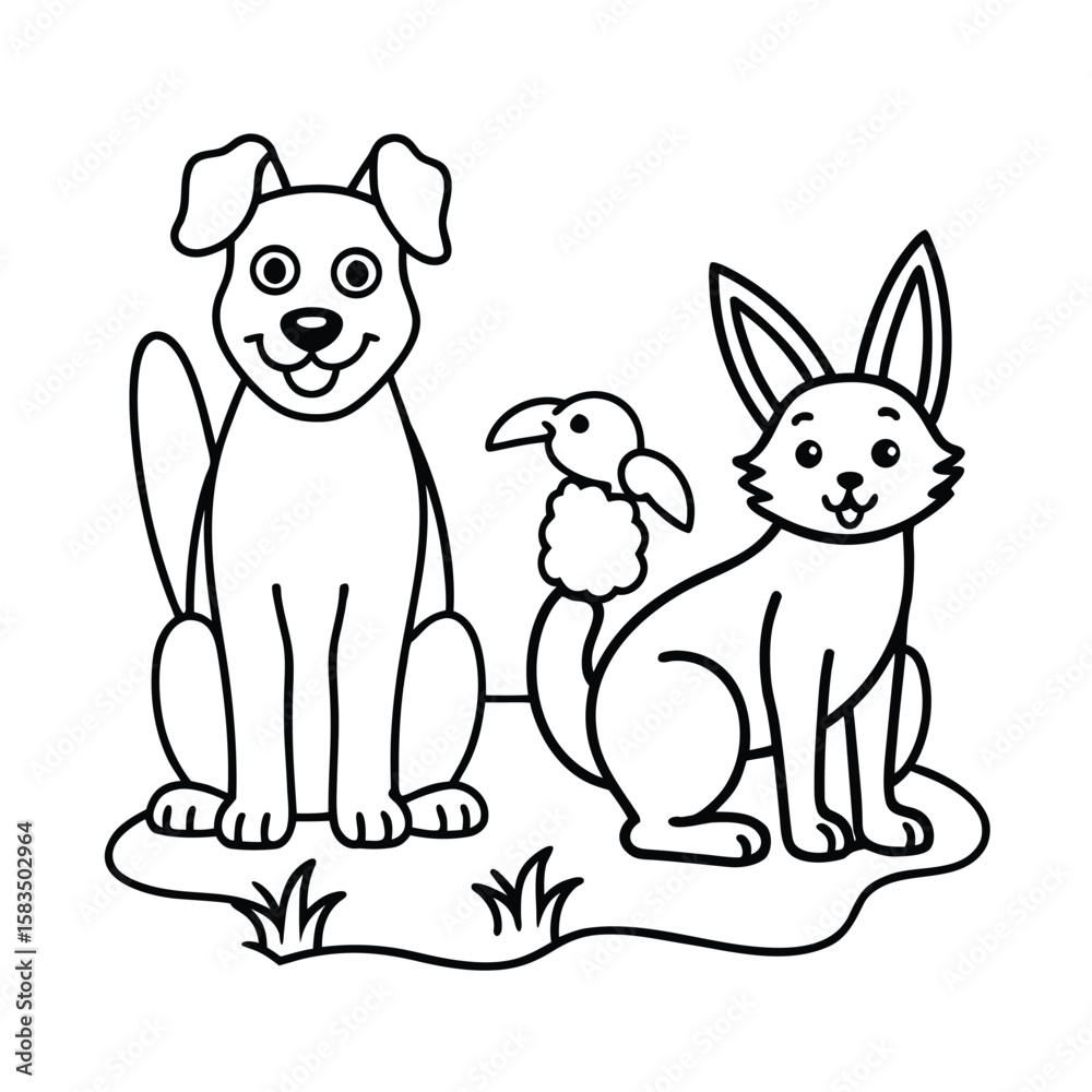 Obraz premium Dog rabbit bird