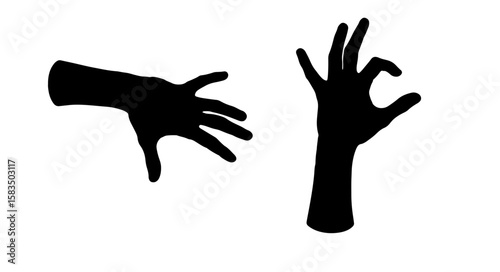 Black silhouette hands expressive gestures and minimal art
