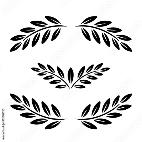 Laurel wreath floral ornament set vector silhouette design.