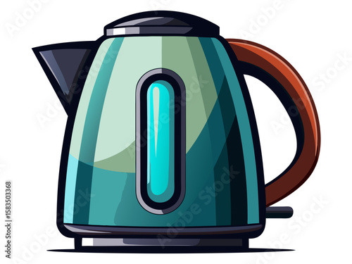 Electric kettle with a sleek and modern design, isolated on a white background. Contemporary kitchen appliance combining style and functionality. Vector illustration