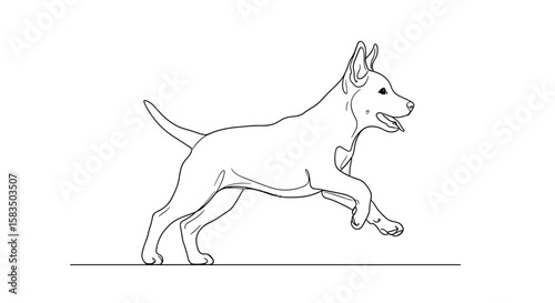 Playful puppy running with joyful energy and wagging tail in the outdoors