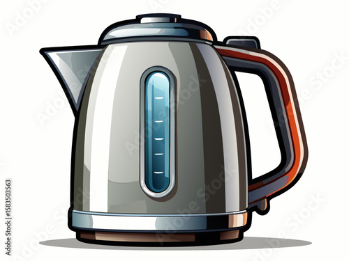 Realistic high-quality electric kettle with sleek modern design, isolated on white background. Stainless steel kitchen appliance with clean details and professional lighting. Vector illustration