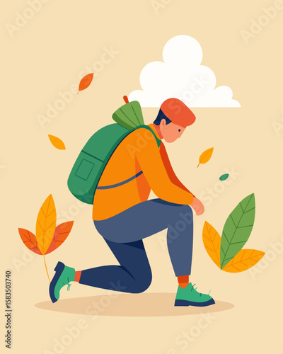 Taking a break from work to go for a hike and feel the soft crunch of leaves under your feet.. Vector illustration