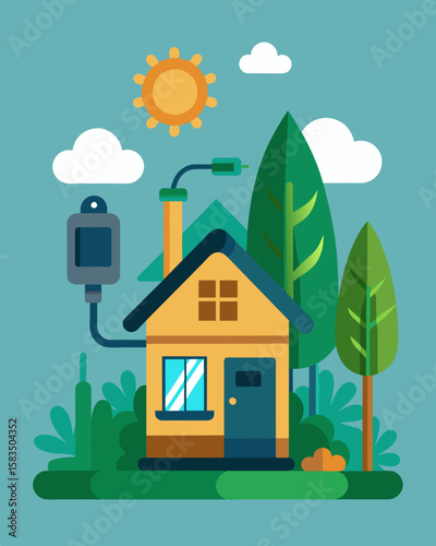 Stay connected to the outside world while still being able to disconnect and recharge in your ecofriendly cottage.. Vector illustration