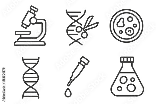 Microscope, DNA, and laboratory tools illustrate scientific exploration and research in modern biology