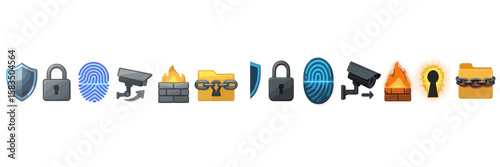 Symbols representing security measures and digital protection in modern technology contexts