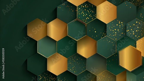 Abstract Honeycomb Pattern in Green and Gold Colors