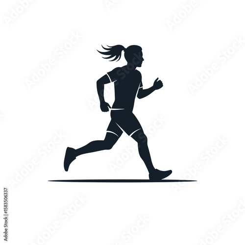 Female runner silhouette jogging in athletic wear on isolated background