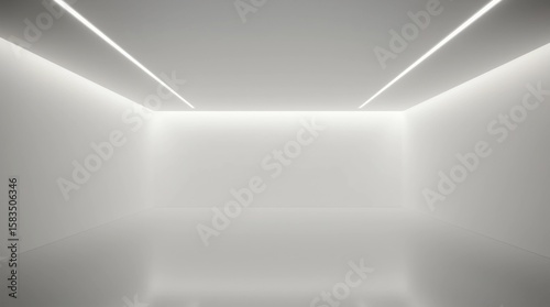 Wallpaper Mural 3D rendering of white room space with interior lighting and sun light cast the window shadow on the wall and floor,Perspective of minimal design architecture  Torontodigital.ca